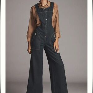 Maeve Wide-Leg Denim Button Up Jumpsuit